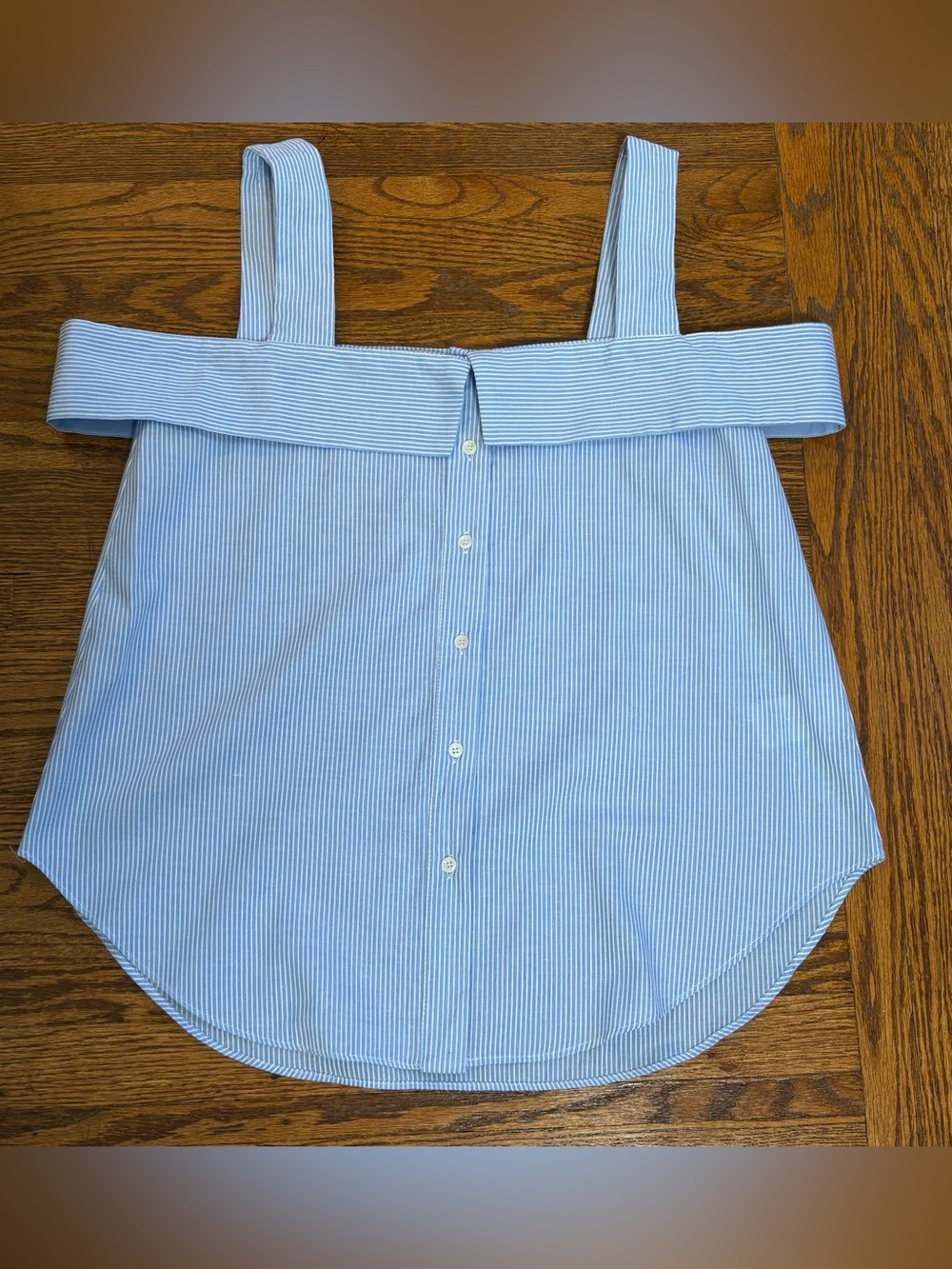 English Factory Light Blue and White Striped Off-Shoulder Tank Top